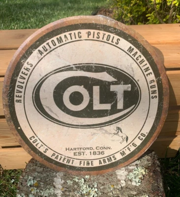 Colt Revolvers Automatic Pistols Tin Metal Classic Sign Wall Garage Shop Decor  - Image 1 of 3