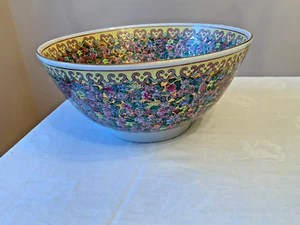 LARGE Chinese Rose Medallion Porcelain painted Bowl 14" center piece - Picture 1 of 11