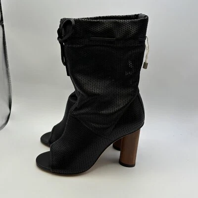 Botines IRO Paris Dairel de cuero perforado negros EE. UU. 5,5 UE 36 punta abierta Foto 1 de 4