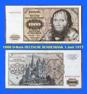 Ⓜ️ 1000 Deutsche Mark ☘️ 1.Juni 1977 DM 💥💥 Schein Bundesbank 🍄 W 8035568 H 🌐 - Bild 1 von 4