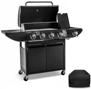 Quemador de barbacoa de gas parrilla de jardín barbacoa quemador lateral y almacenamiento - negro - Imagen 1 de 3