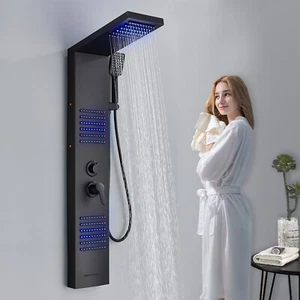 LED Duschpaneel Duschset Edelstahl Duscharmatur Regendusche Massage Duschsäule - Bild 1 von 11