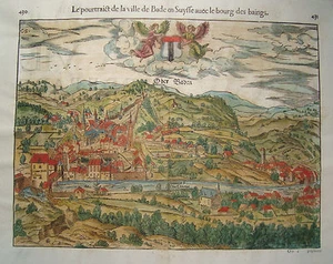 Baden Schweiz Sebastian Münster meisterhaft kolorierter Holzschnitt 1575 - Picture 1 of 7