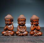 Chinese Boxwood Carving Three Baby Buddha Statue Wood Figurine Artwork Gift Rare