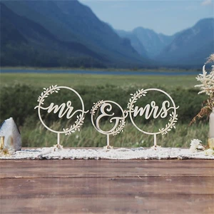 NEW Wooden Rustic Floral Wedding Mr. and Mrs. Table Signs, 3 PC. WOOD - Picture 1 of 5