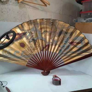 Fan Painted Dragons bamboo X Large Hand Decorative Oriental display shop 148cm - Picture 1 of 7