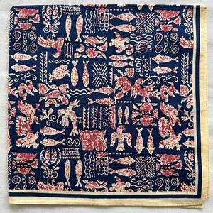 Vintage Bandana Blue Cotton Red Egypt Aztecs Tribal Handkerchief Kerchief 21" - Picture 1 of 3