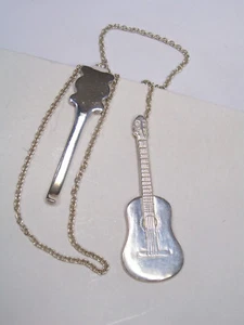 Lesezeichen Mit Gitarre IN Silber 925 - Buch - Er Markiert Seite - Kette - Musik - Bild 1 von 4
