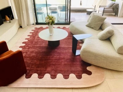 Hand-Tufted Pink & Maroon Carpet Handmade Cut Pile Wool Rug Stylish Area Rug - Image 1 of 4