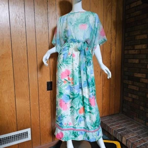 Vtg 70s Victor Costa Chiffon Watercolor Scarf Bohemian Hostess Dress Gown S/M - Picture 1 of 11