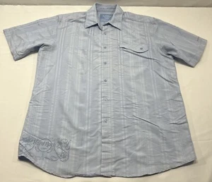 Hard Rock Cafe Mens XL Santo Domingo Short Sleeve Button Front Blue Striped - Picture 1 of 10