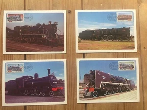 SOUTH AFRICA 27th APRIL 1983: STEAM LOCOMOTIVES RAILWAY SET OF 4 MAXI CARDS FDI - Picture 1 of 6