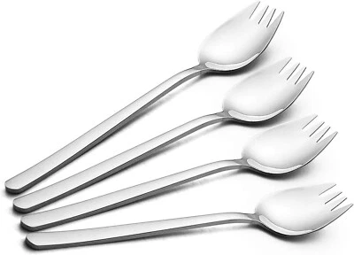 Sporks, упаковка 4 шт. 18/10 Spork нержавеющая сталь, металлическая Spork для повседневного домашнего хозяйства U - Изображение 1 из 4