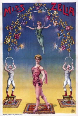 MISS ZELIA AERIALIST TRAPEZE AERIAL HOOP ACROBATS  CIRCUS MAGIC POSTER REPRO - Image 1 of 3
