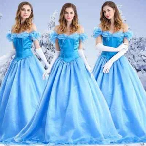 Deluxe Adult Cinderella Costume Halloween Princess Women Fancy Ball Gown Dress - Picture 1 of 19