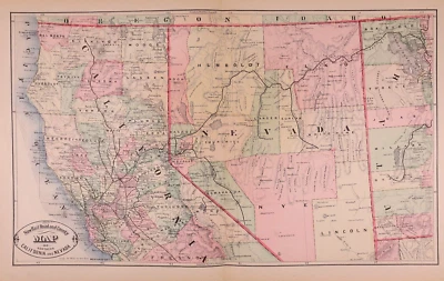 Mapa Cram 1882 ~ NORTE DE CALIFORNIA Y NEVADA ~ Mapa raro primera edición (14x22)-#22 Foto 1 de 3