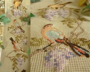 Beautiful Titmouse Birds Wisteria Preworked Needlepoint Canvas Bell Pull - Picture 1 of 8
