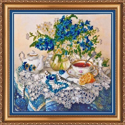 DIY Bead Embroidery Needlepoint Kit "Forget-me-nots " Stitching Handmade - Image 1 of 4