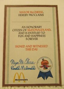 1975 McDonald's Mayor McCheese Honorary Citizen of McDonaldland Certificate