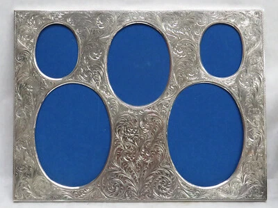 MARAVILLOSO MARCO MULTI-RETRATO GRABADO PLATA ESTERLINA VINTAGE 14 X 11" Foto 1 de 3