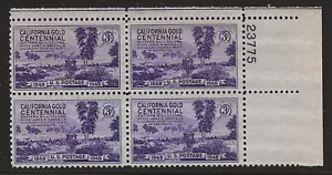 US Scott #954, Plate Block #23775 1948 California Gold 3c FVF MNH Upper Right - Picture 1 of 1