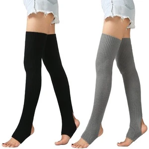 2 Pairs Long Stretch Knitted Stirrup Dance Ballet Leg Warmers, Thigh High Soc... - Picture 1 of 7