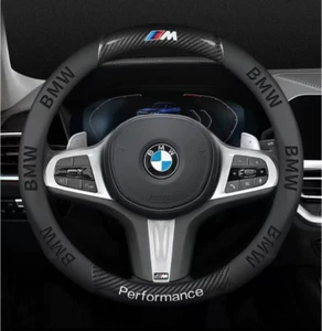 15" PU Leather+Carbon fiber Steering Wheel Cover For 1916-2025 BMW All Cars - Picture 1 of 12