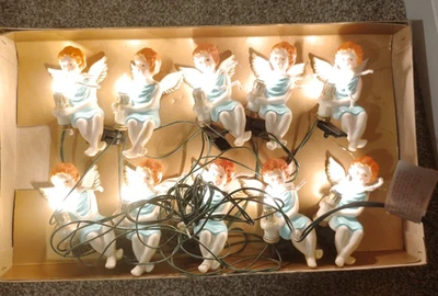 Luces de Navidad Silvestri de colección 10 clips de cuerda de querubines de ángel molde soplado FUNCIONA Foto 1 de 4