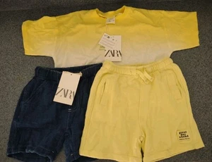 AR1 Zara Boys Clothes Short Sleeve Yellow Beach T-shirt And Shorts Size 5 Lot 3 - Picture 1 of 11