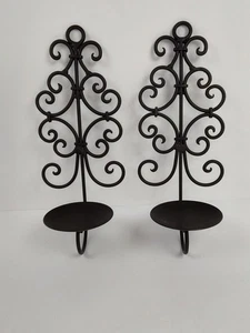 Wrought Iron Wall Candle Sconce Holder Set of 2 Hanging Wall Mounted Black - Picture 1 of 10