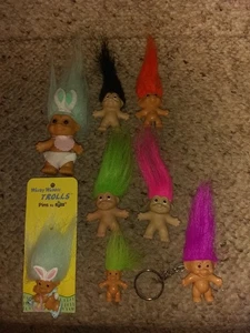 Rare 1980s 8 Mini Dam Things Troll Rabbit + Figures Pin Key Chain VG  - Picture 1 of 9