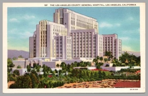 Postal vista aérea del Hospital General del Condado de Los Ángeles California Linen 1933 - Imagen 1 de 2