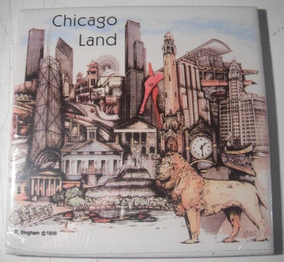 CHICAGO LAND *Sellado Nuevo ** TRIVET R Bingham c. 1996 Respaldo de corcho Foto 1 de 3