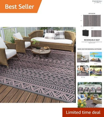 Alfombra de paja de plástico boho duradera 8x10 - Elegante diseño impermeable para entretenimiento Foto 1 de 4