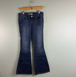 Express Jeans Women 2 Big Flare Low Rise Dark Wash Stretch Fit Pants 31 x 32 Y2K - Picture 1 of 12