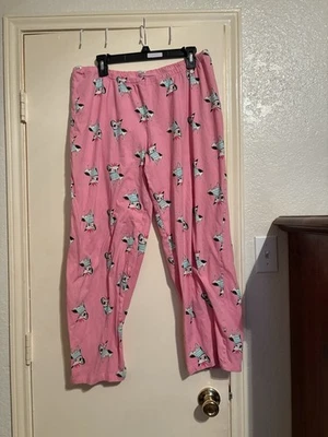 Pantalones para dormir longitud capri estampado cachorro perro novedad 100 % algodón rosa tono 1X Foto 1 de 3