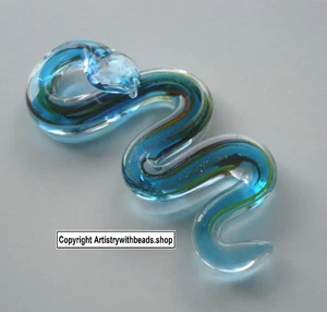 Glass Snake Pendant 1 Multicolored Aqua dichroic glass charm 65x30x10mm GBS070 - Picture 1 of 6