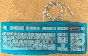 Tastatur Keyboard KNOPEX transparent blau-weiss /  PS2 PS/2  / VINTAGE RETRO - Bild 1 von 6