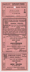 NEW HAVEN - FURLOUGH TICKET UNUSED 1950 - 1960's MINT - Picture 1 of 1