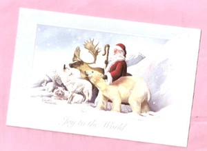 Santa Claus Embossed Christmas Cards Box of 16 Polar Bear Wolf Elk Owl Snow Joy - Picture 1 of 2