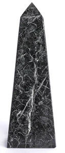 Natural Black Zebra Marble Polished Octagon Obelisk Tower H = 6" & L = 2", 1 Pc - Picture 1 of 2