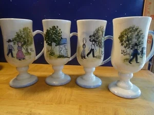 JEANNE KOCH Amish Folk Art Set di tazze con piedistallo dipinte a mano/4 NUOVE - Foto 1 di 17