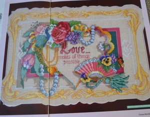 Cross Stitch Chart Only- Romantic Sampler 'Love Makes All Things Possible' Quote - Picture 1 of 1