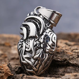 3D Anatomical Heart pendant Stainless Steel Vintage The Beating Heart Necklace - Picture 1 of 10