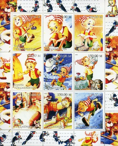 Turkmenistan Cartoons Stamps 2000 MNH Pinocchio Literature 9v M/S Cover