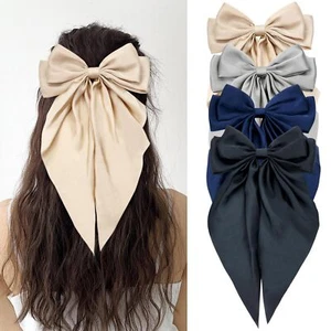 4 Pieces Large Big Oversized Satin Chiffon Hair Bows with Long Tail French Ba... - Picture 1 of 7