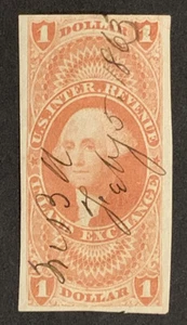 Travelstamps: US Stamps Scott #R69a $1 Inland Exchange Used Pen Cancel - Picture 1 of 5