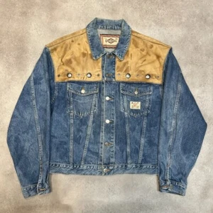 Chevignon Denim Jacket Mens 2XL Vintage Conquest Western Button Up Coat, Blue - Picture 1 of 12