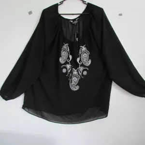 Single Los Angeles Women's Black Tunic Top w/ Embroidery L/S Plus Size 3X NWT - Picture 1 of 8