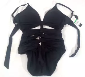 Kenneth Cole Damen-Badeanzug groß schwarz Riemen Push Up Bademode ausgeschnitten neu mit Etikett - Bild 1 von 7